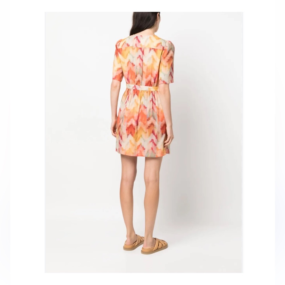 BA&SH Aelda Mini Dress Abstract Print Ochre Women US Sz 6 - Picture 2 of 8